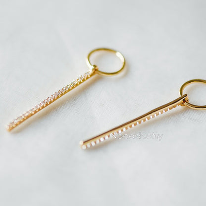 4pcs CZ Micro Pave Long Bar Pendants 35mm, Real Gold plated Brass, Cubic Zirconia Pave Stick Charms (GB-1234-D)