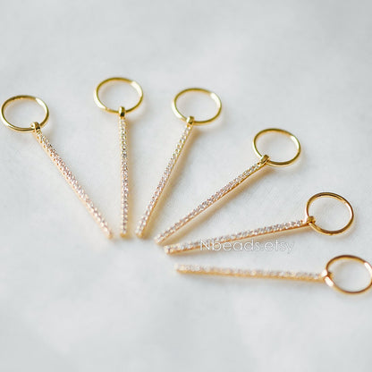 4pcs CZ Micro Pave Long Bar Pendants 35mm, Real Gold plated Brass, Cubic Zirconia Pave Stick Charms (GB-1234-D)