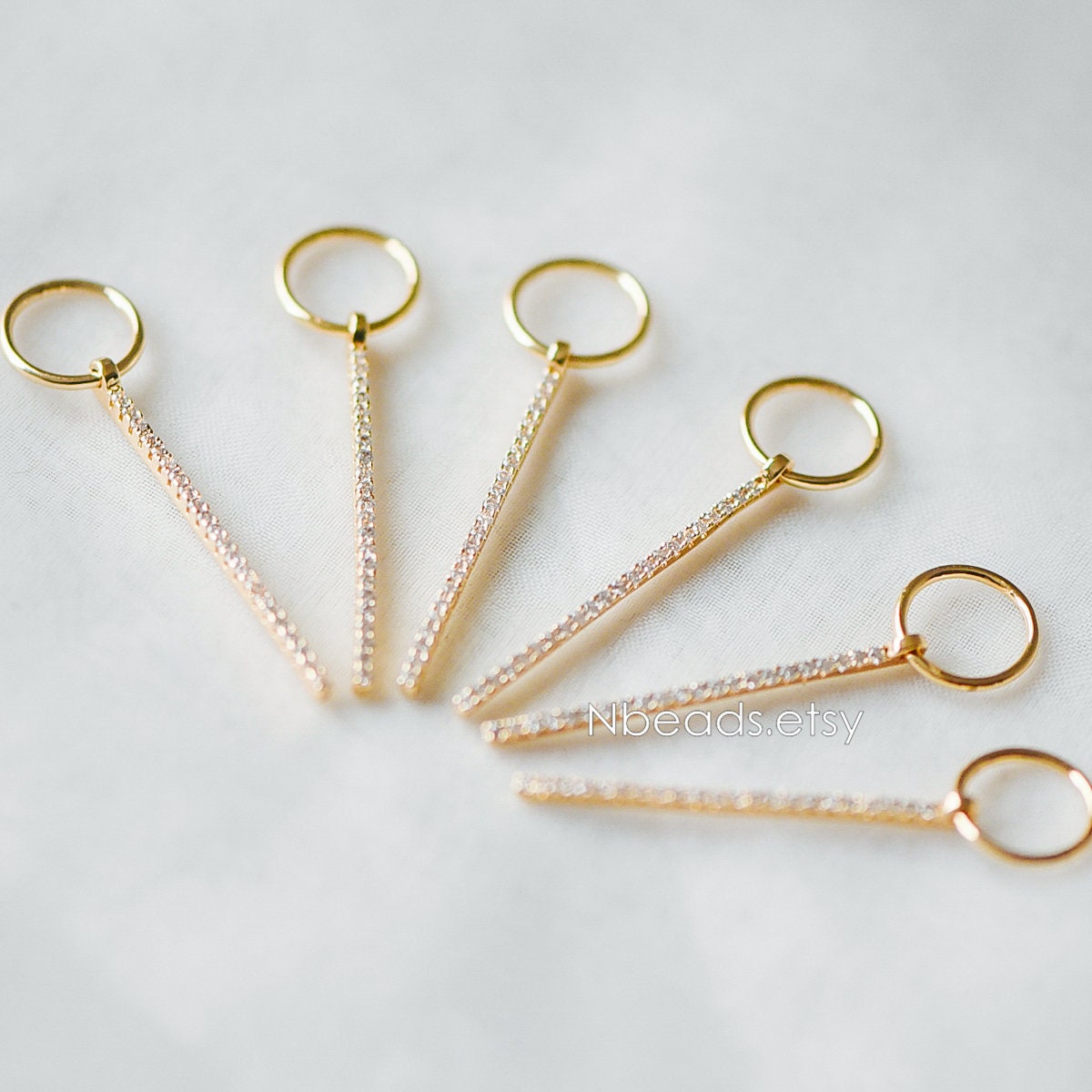 4pcs CZ Micro Pave Long Bar Pendants 35mm, Real Gold plated Brass, Cubic Zirconia Pave Stick Charms (GB-1234-D)