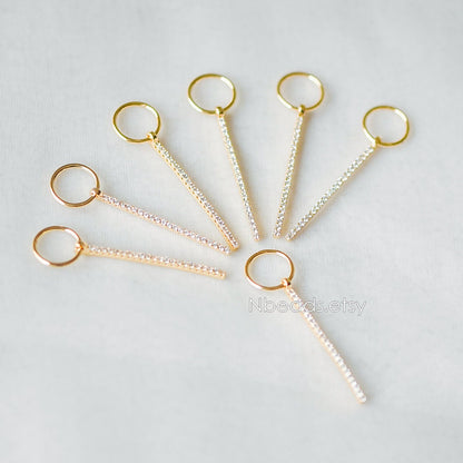 4pcs CZ Micro Pave Long Bar Pendants 35mm, Real Gold plated Brass, Cubic Zirconia Pave Stick Charms (GB-1234-D)