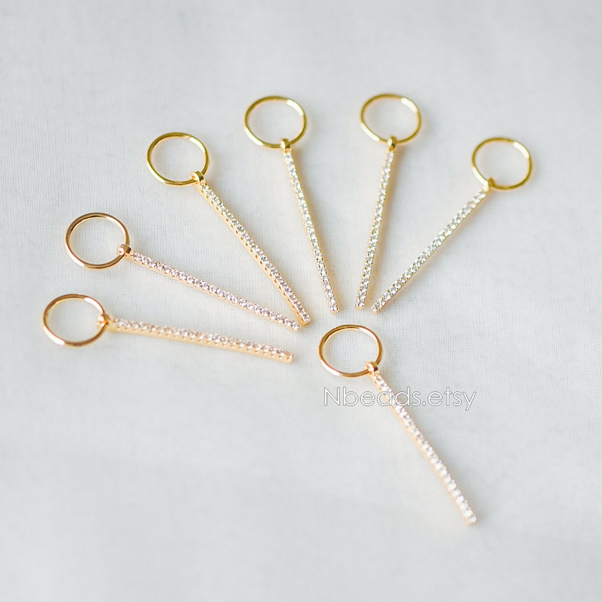 4pcs CZ Micro Pave Long Bar Pendants 35mm, Real Gold plated Brass, Cubic Zirconia Pave Stick Charms (GB-1234-D)