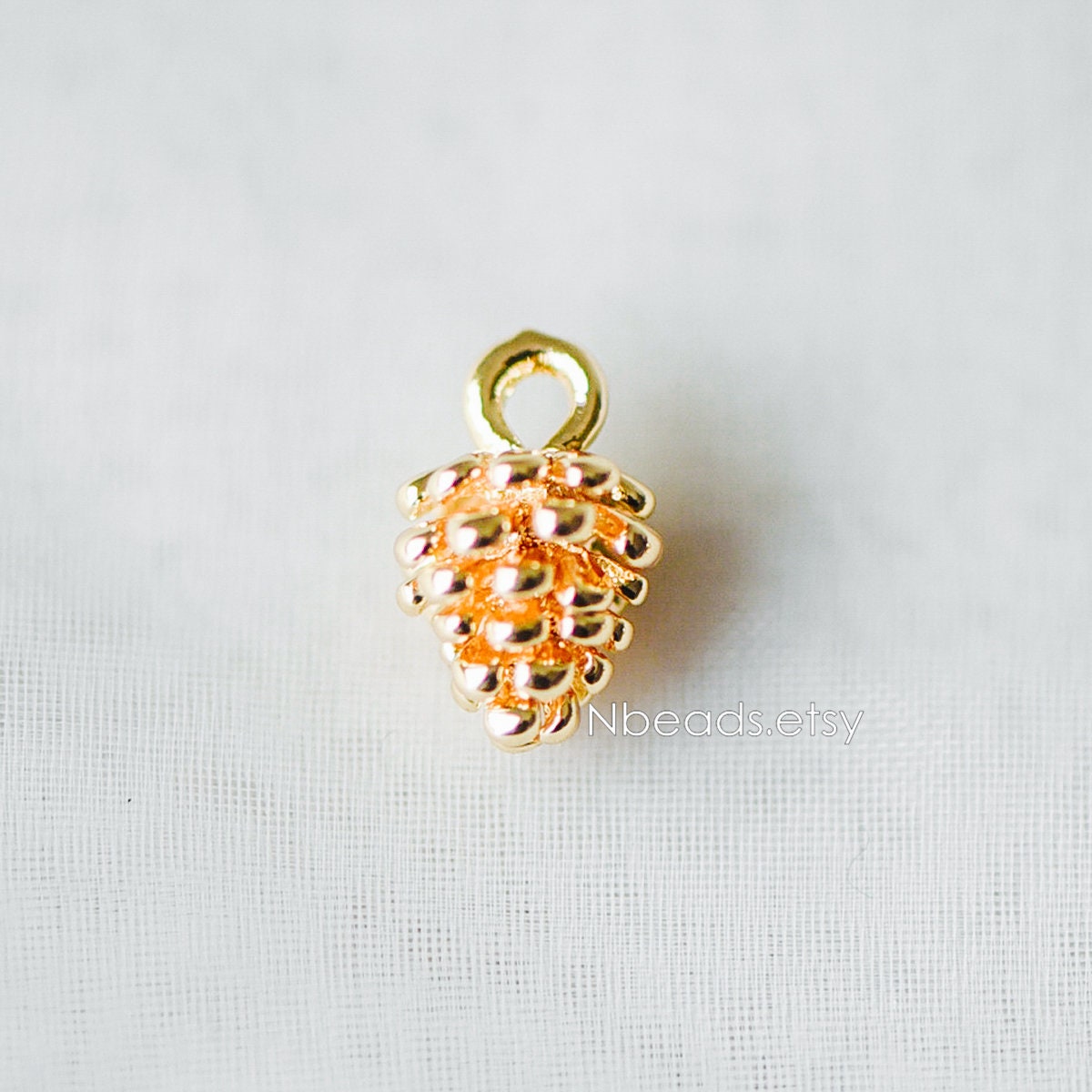 10pcs Gold Pine Cone 3D Charms 12x8mm, Real Gold plated Brass, Lead Nickel Free (GB-4589-I)