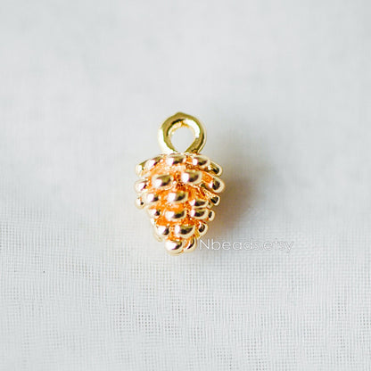 10pcs Gold Pine Cone 3D Charms 12x8mm, Real Gold plated Brass, Lead Nickel Free (GB-4589-I)