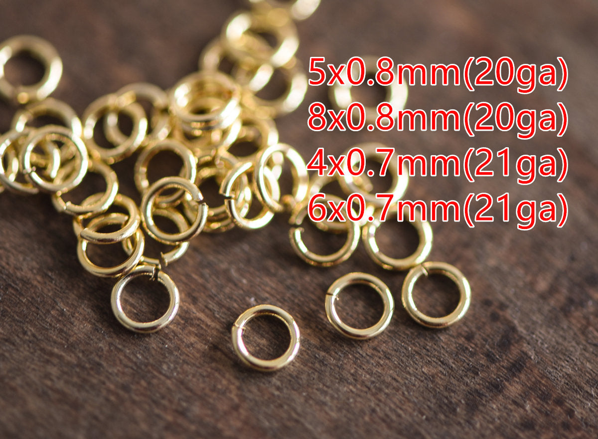 100pcs Real Gold plated Brass Open Jump Rings, 3-8mm by 0.7-0.8mm(20-21 Gauge), Multi Size Split Jump Rings Wholesale (GB-049)