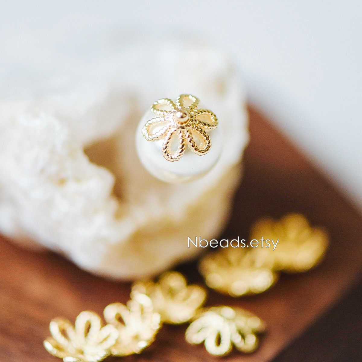 20pcs Gold/ Silver Floral Bead Caps 10mm, Fit 12mm Beads, Real Gold/ Rhodium plated Brass, Lead Nickel Free (GB-196)