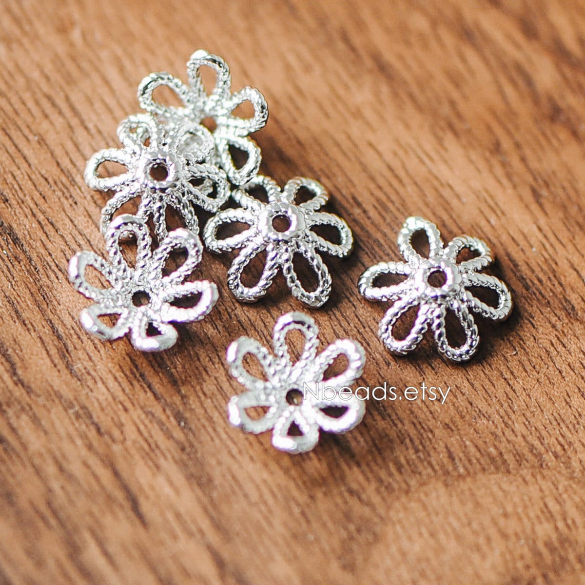 20pcs Gold/ Silver Floral Bead Caps 10mm, Fit 12mm Beads, Real Gold/ Rhodium plated Brass, Lead Nickel Free (GB-196)