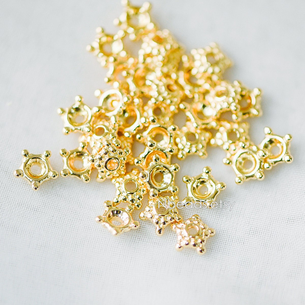 20pcs Gold/ Silver Floral Bead Caps 7mm, Fit 8mm Beads, Real Gold/ Rhodium plated Brass Spacers, Lead Nickel Free (GB-200)
