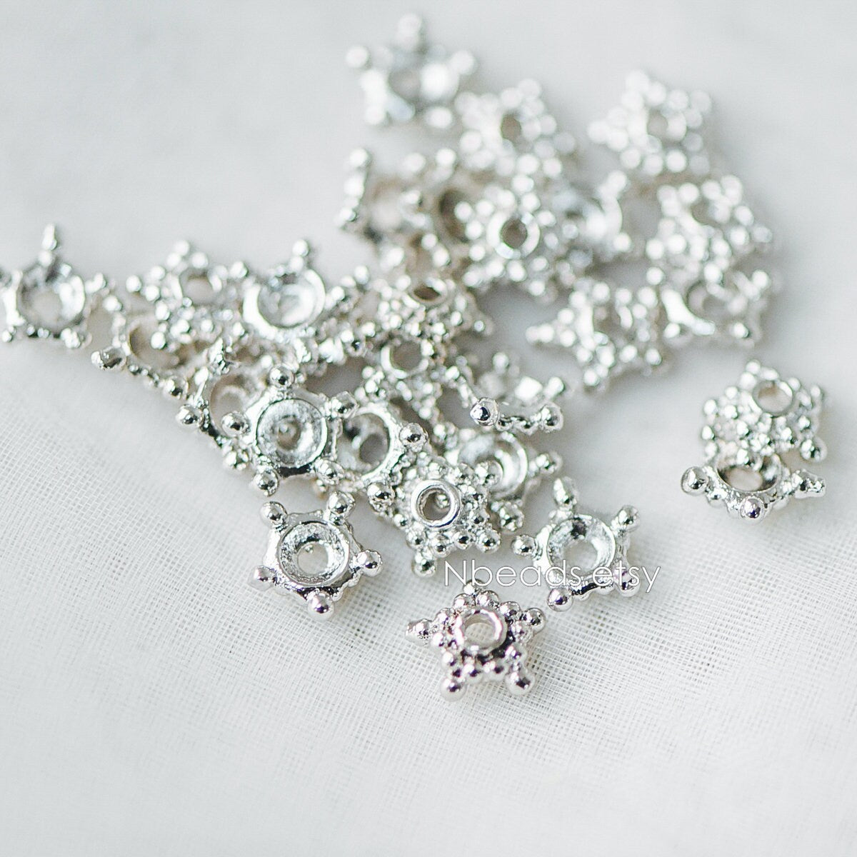 20pcs Gold/ Silver Floral Bead Caps 7mm, Fit 8mm Beads, Real Gold/ Rhodium plated Brass Spacers, Lead Nickel Free (GB-200)