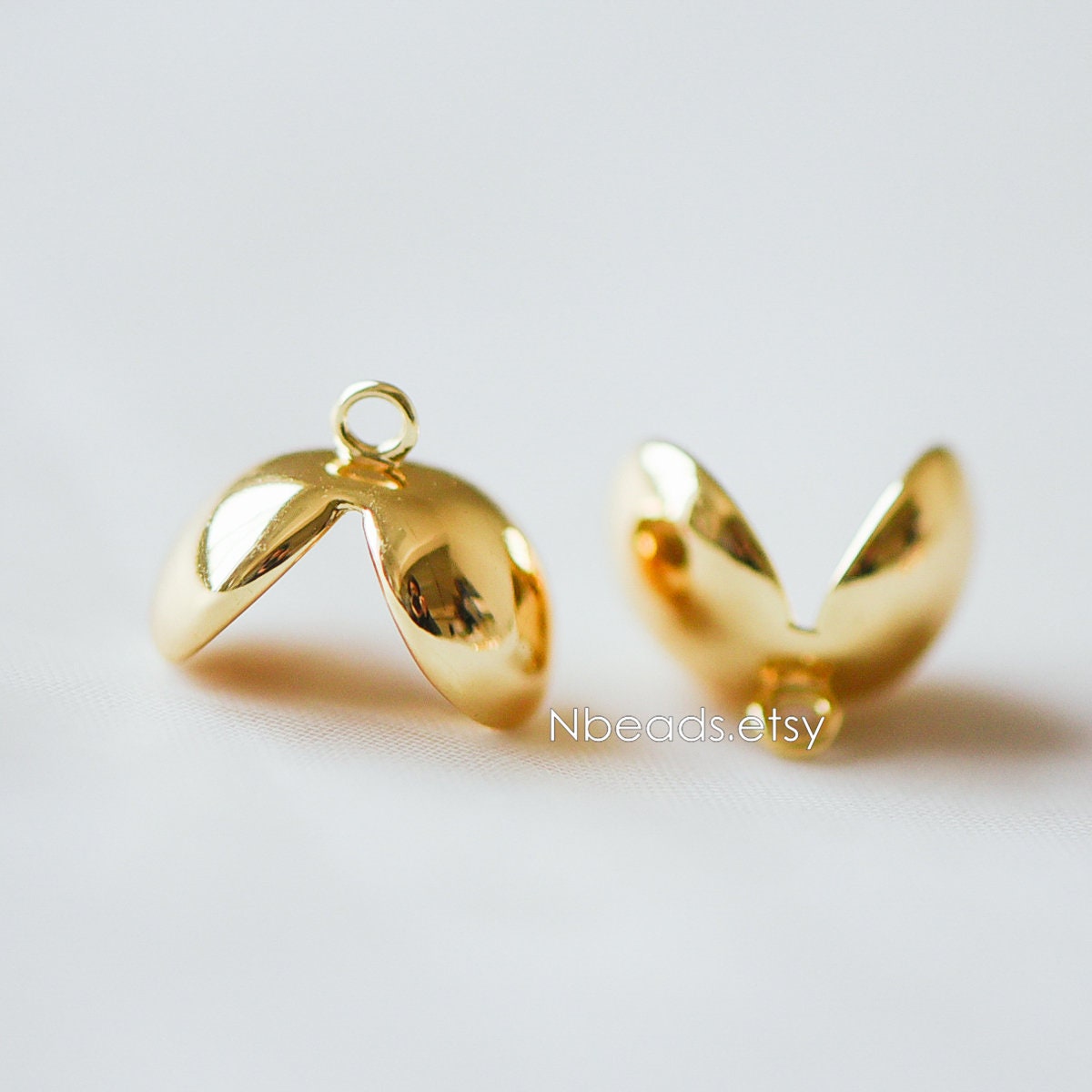 10pcs Gold Floral Bead Cap Charms 10mm, Gold plated Brass, Lead Nickel Free (GB-225)