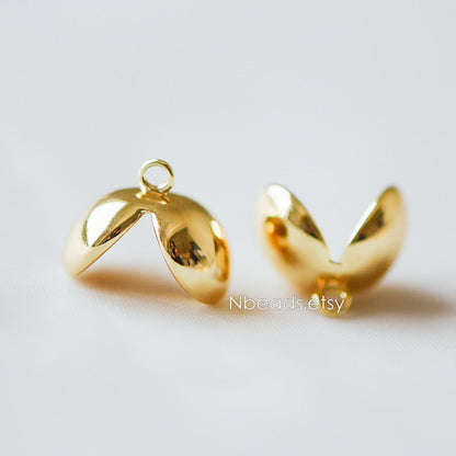 10pcs Gold Floral Bead Cap Charms 10mm, Gold plated Brass, Lead Nickel Free (GB-225)