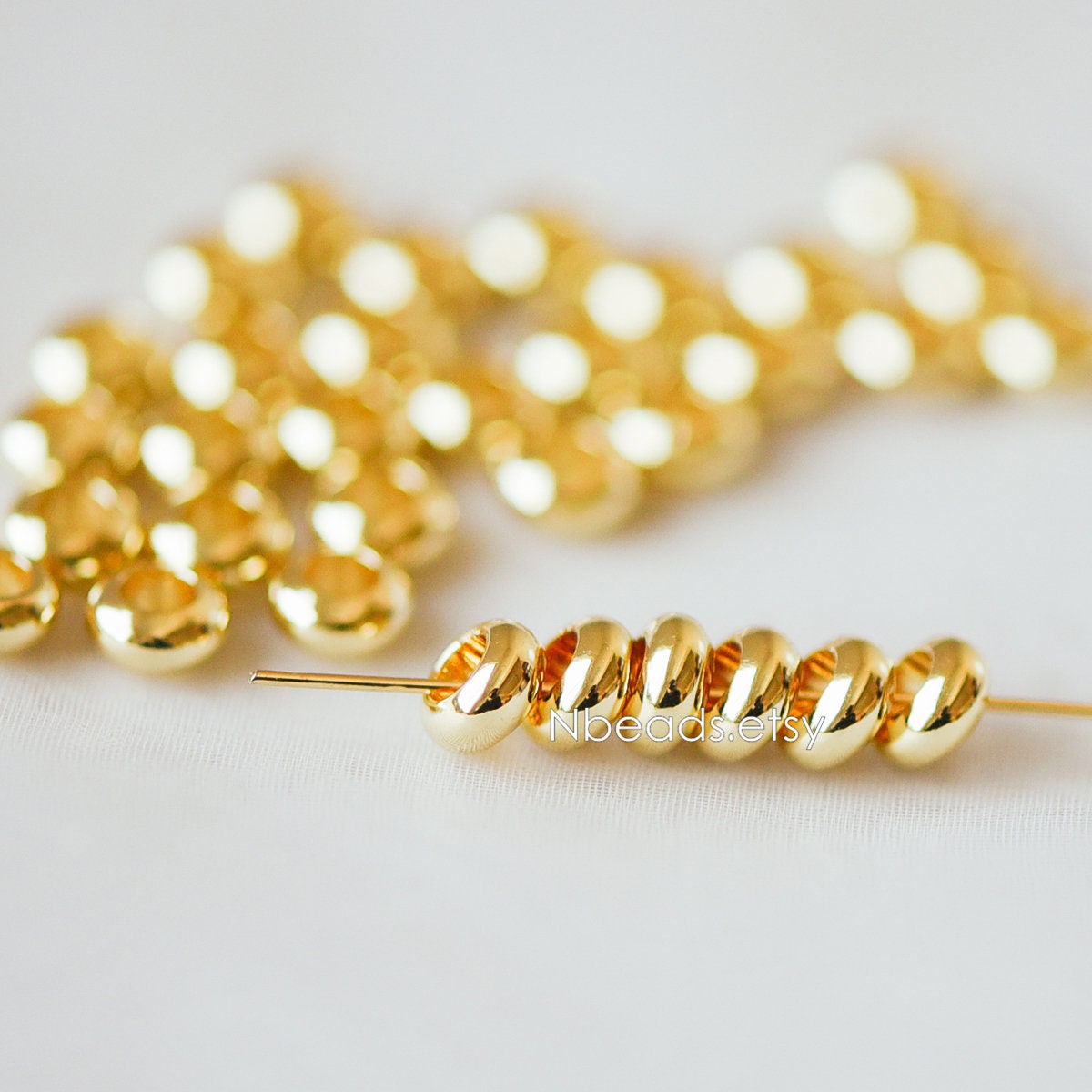 20pcs Gold/ Silver Rondelle Spacer Beads 3.5/ 6mm, Gold/ Rhodium plated Brass Large Hole Saucer Beads (GB-239)