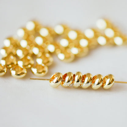 20pcs Gold/ Silver Rondelle Spacer Beads 3.5/ 6mm, Gold/ Rhodium plated Brass Large Hole Saucer Beads (GB-239)
