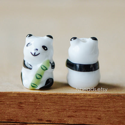 10pcs Ceramic Panda beads, Kawaii Porcelain Panda, Lovely Animal Beads -(TC-137)