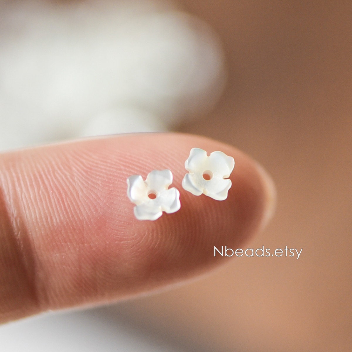 10pcs White Mother of Pearl Tulip 3D Shell Flower Beads 6mm (#V1320)