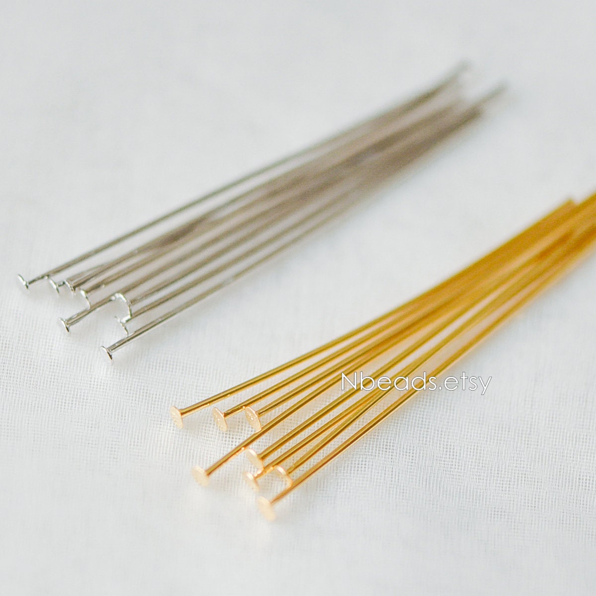 100pcs Gold/ Silver/ Rose Gold Head Pins, 30x0.5mm (24 gauge) 40x0.7mm (21 gauge), Gold/ Rhodium plated Brass Headpins (GB-023)