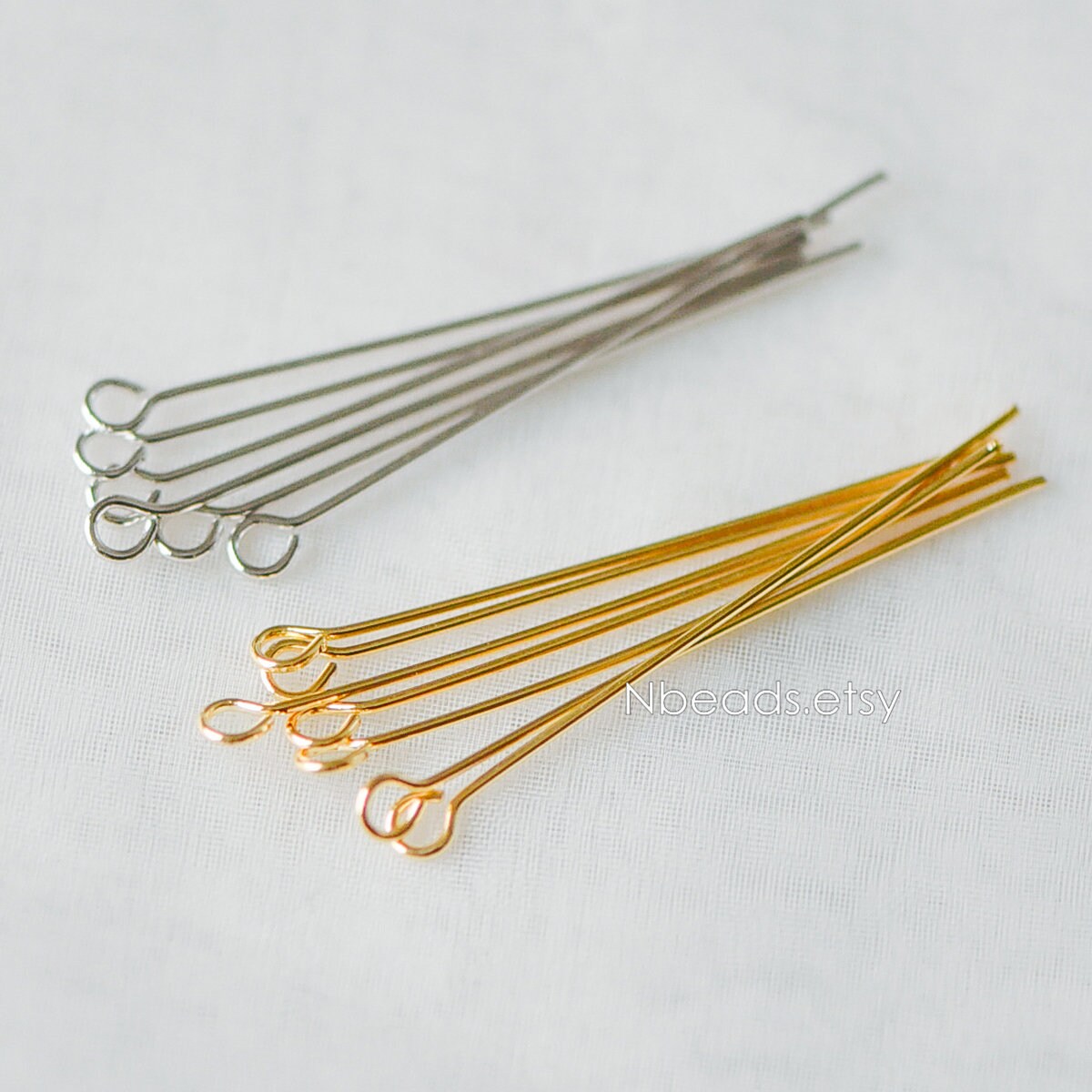 100pcs Gold/ Silver/ Rose Gold Eye Pins, 30x0.5mm (24 Gauge) 40x0.7mm (21 Gauge), Gold/ Rhodium plated Brass Eyepins (GB-026)