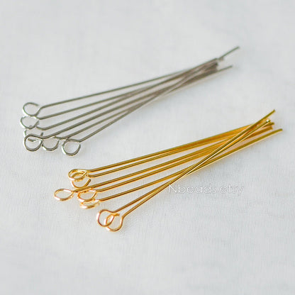 100pcs Gold/ Silver/ Rose Gold Eye Pins, 30x0.5mm (24 Gauge) 40x0.7mm (21 Gauge), Gold/ Rhodium plated Brass Eyepins (GB-026)