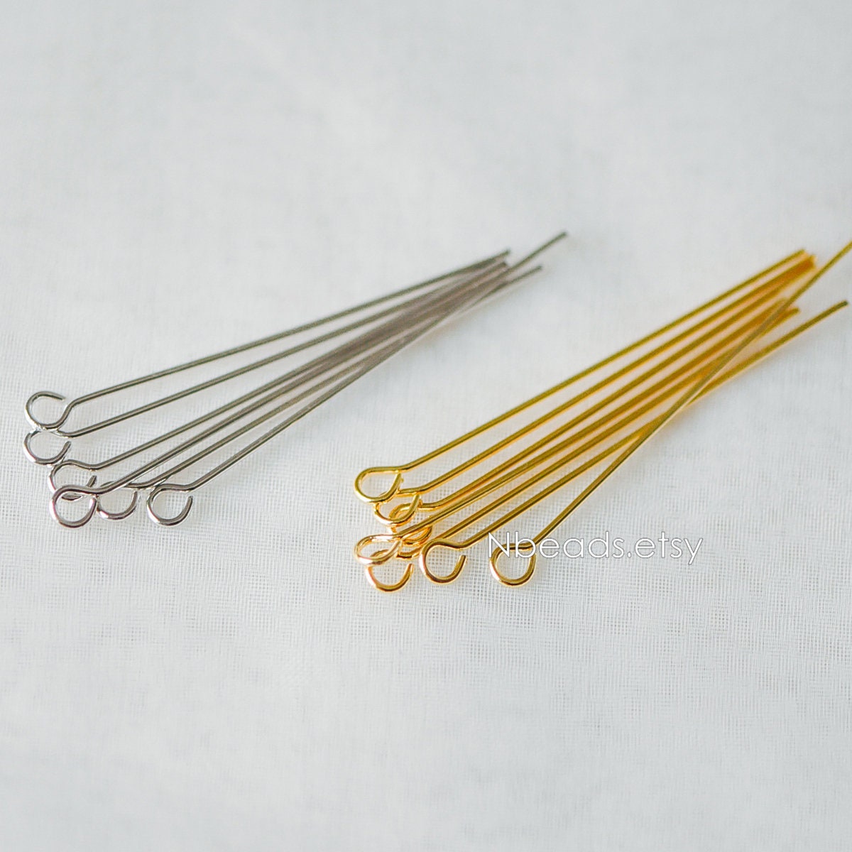 100pcs Gold/ Silver/ Rose Gold Eye Pins, 30x0.5mm (24 Gauge) 40x0.7mm (21 Gauge), Gold/ Rhodium plated Brass Eyepins (GB-026)