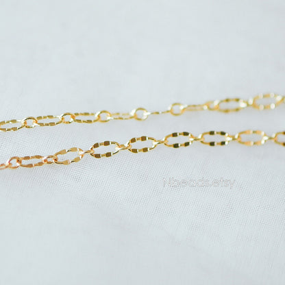 Gold/ Rhodium plated Brass Oval Cable Chains, Real Gold/ Silver Decorative Designer Chain 1.5/ 2.1/ 2.5mm (#LK-150)/ 1 Meter=3.3 ft