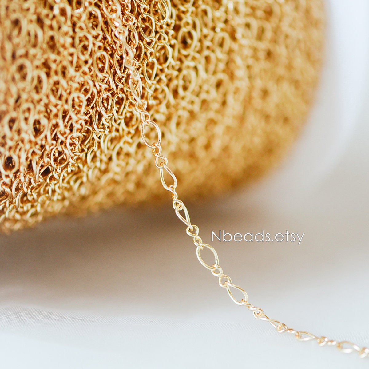 Gold plated Brass Figaro Chains 3.5mm, Long and Short Cable Chains (#LK-151)/ 1 Meter=3.3 ft