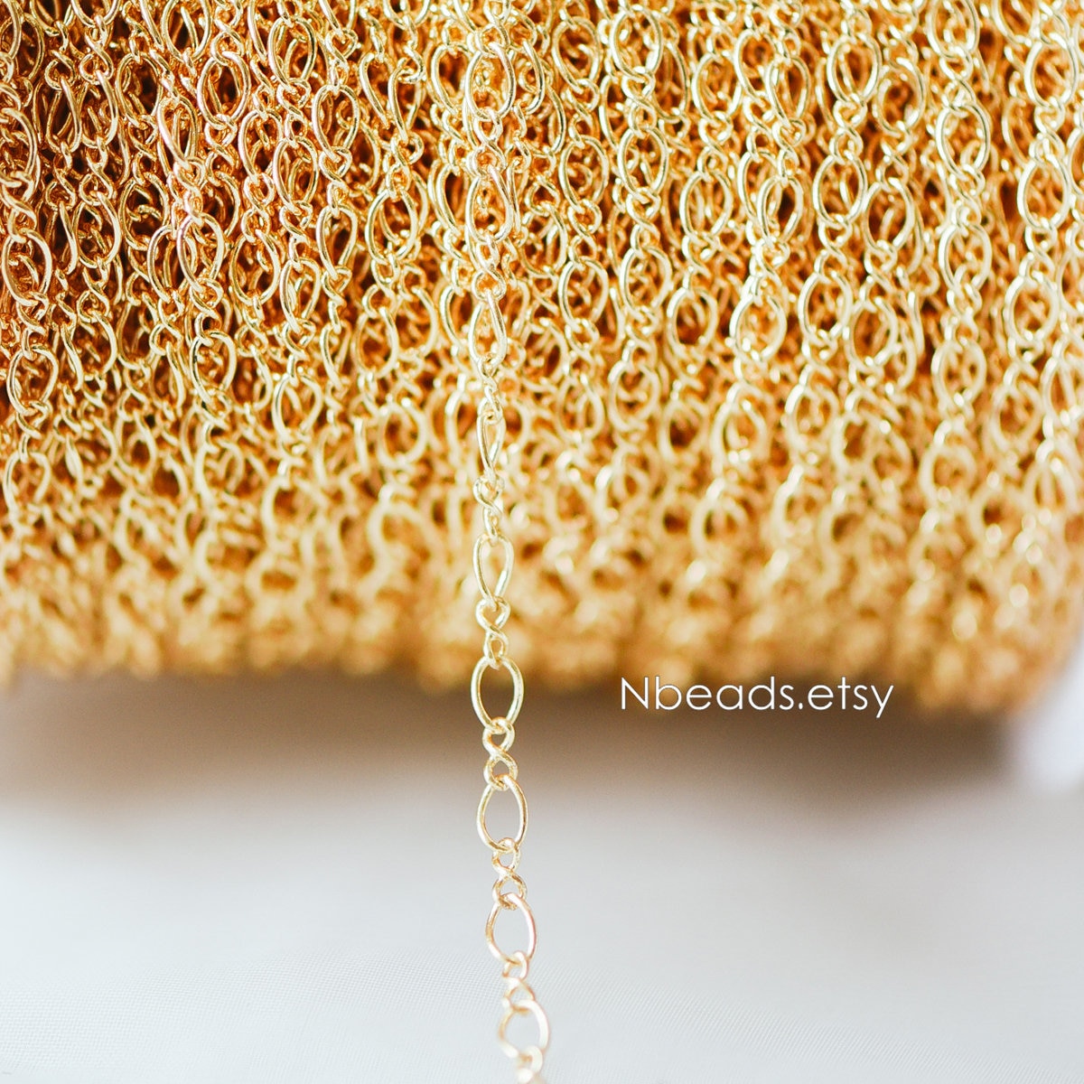 Gold plated Brass Figaro Chains 3.5mm, Long and Short Cable Chains (#LK-151)/ 1 Meter=3.3 ft