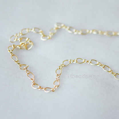 Gold plated Brass Figaro Chains 3.5mm, Long and Short Cable Chains (#LK-151)/ 1 Meter=3.3 ft