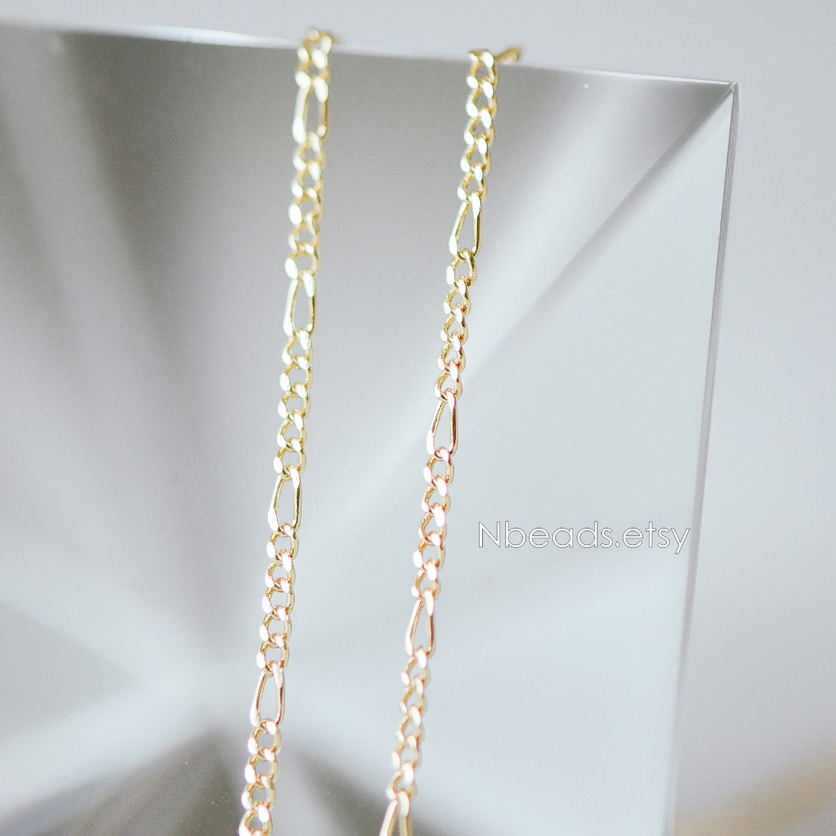 Gold plated Brass Figaro Chains 1.5mm Thin, Long and Short Chains (#LK-152)/ 1 Meter=3.3 ft