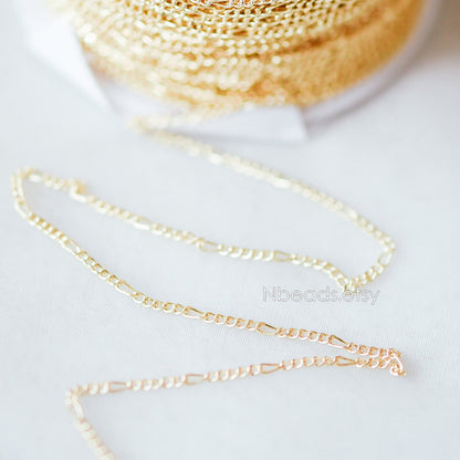 Gold plated Brass Figaro Chains 1.5mm Thin, Long and Short Chains (#LK-152)/ 1 Meter=3.3 ft