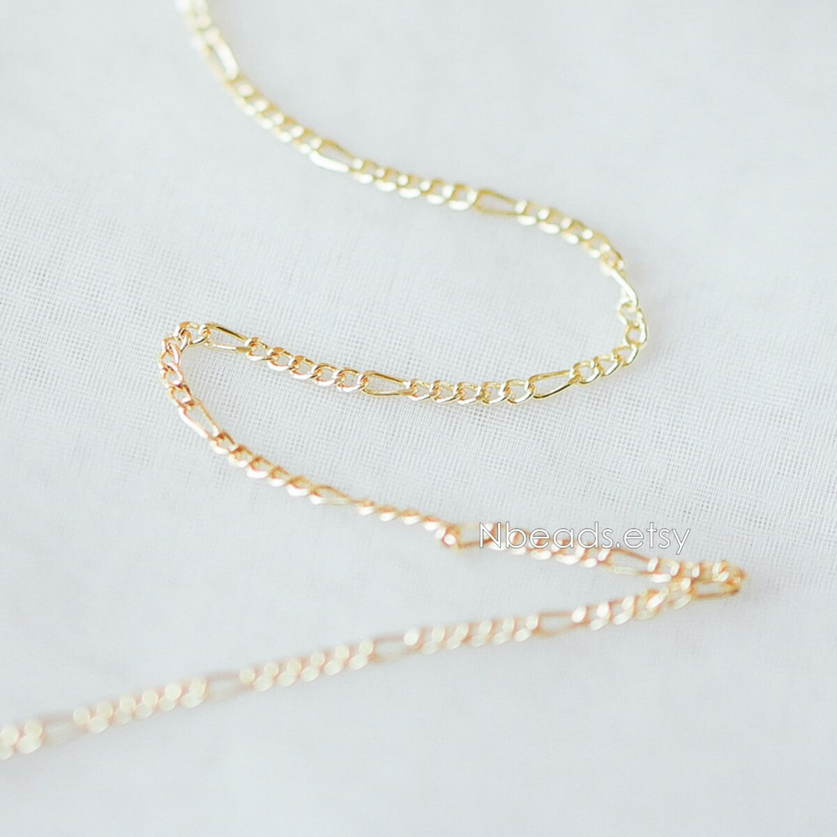 Gold plated Brass Figaro Chains 1.5mm Thin, Long and Short Chains (#LK-152)/ 1 Meter=3.3 ft