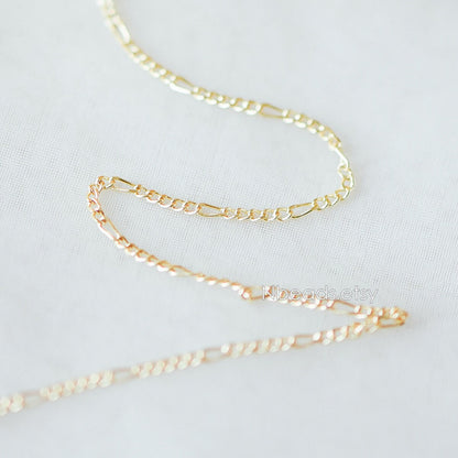 Gold plated Brass Figaro Chains 1.5mm Thin, Long and Short Chains (#LK-152)/ 1 Meter=3.3 ft