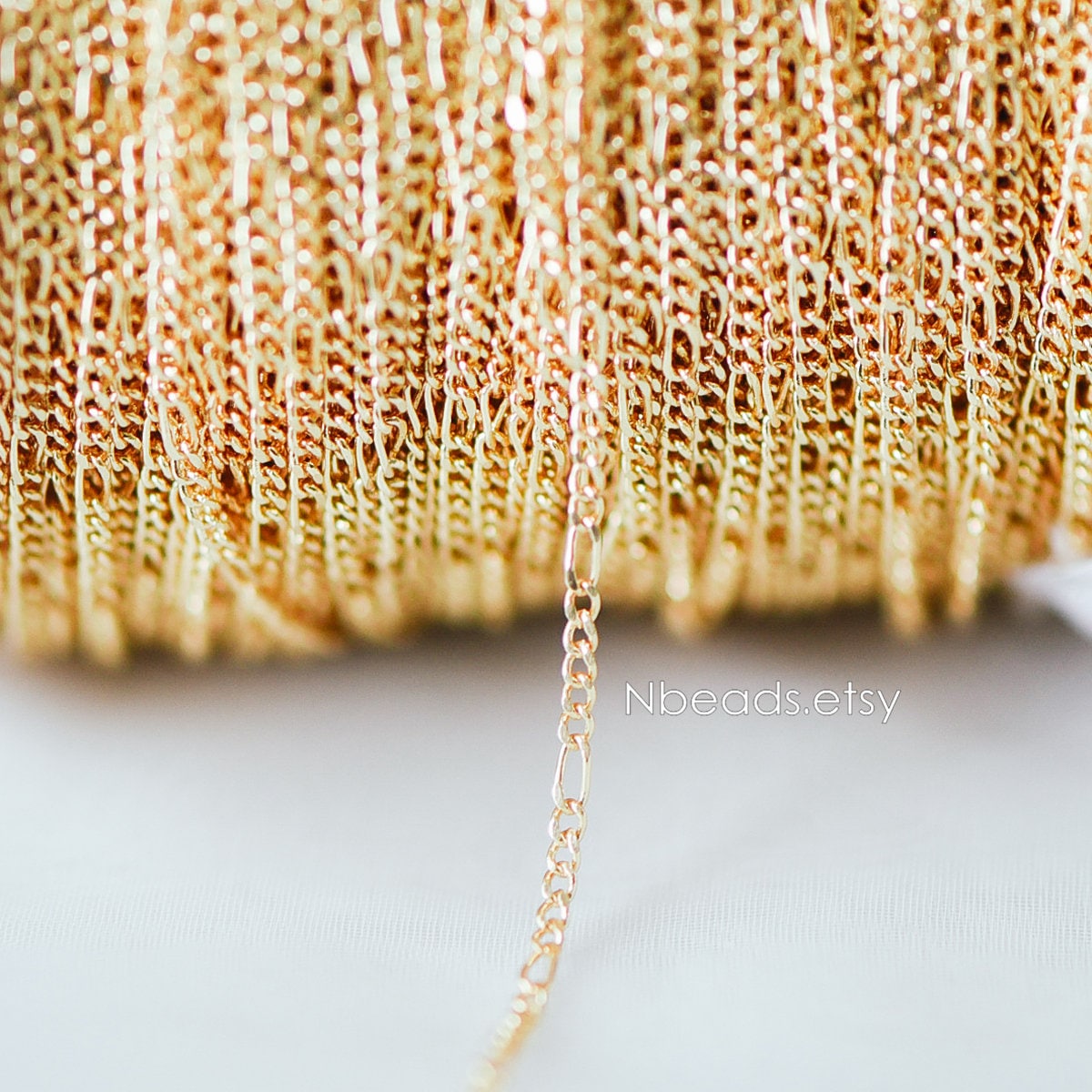 Gold plated Brass Figaro Chains 1.5mm Thin, Long and Short Chains (#LK-152)/ 1 Meter=3.3 ft
