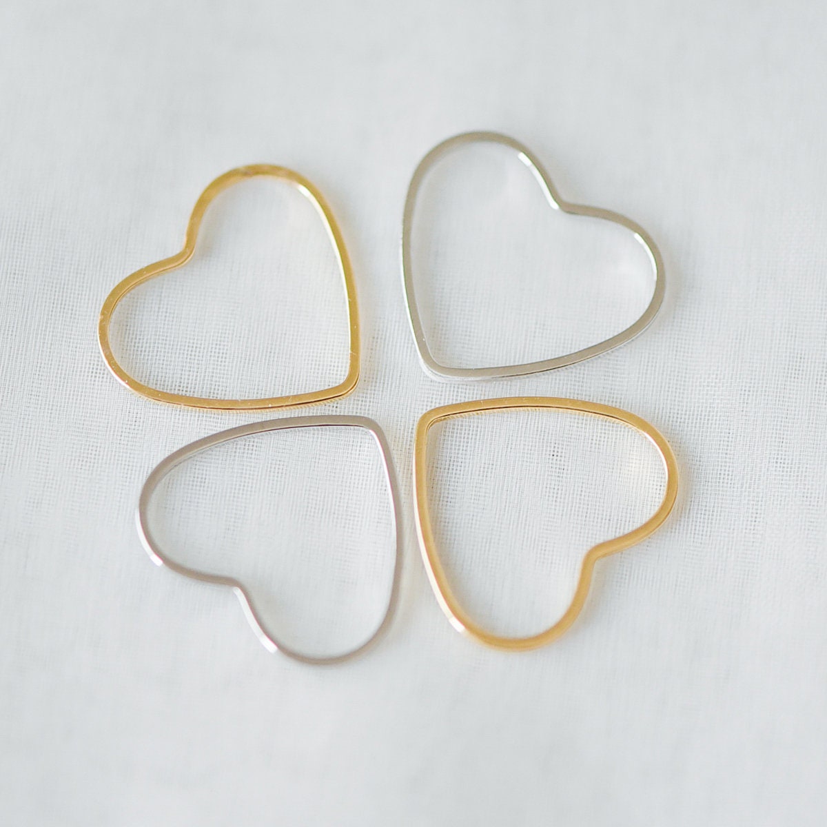 10pcs Gold/ Silver Heart Link Connector Charms 21mm, Real Gold/ Rhodium plated Brass Geometric Pendants (GB-101)