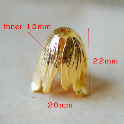 10pcs Large Flower Bead Caps, Real Gold/ Rhodium plated Brass Tulip Cap, Floral Tassel Caps, Lead Nickel Free (GB-057)