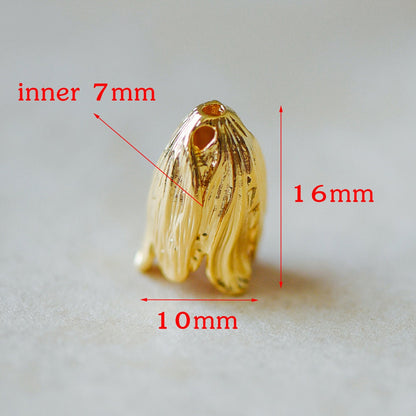 10pcs Large Flower Bead Caps, Real Gold/ Rhodium plated Brass Tulip Cap, Floral Tassel Caps, Lead Nickel Free (GB-057)