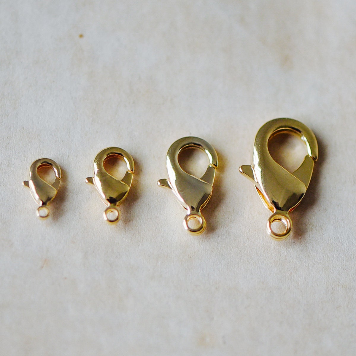 20pcs Gold/ Silver/ Rose Gold Lobster Claw Clasps, 10/ 12/ 15/ 19mm Multi Sizes, Real Gold plated Brass, Necklace Bracelet Clasps (GB-027)