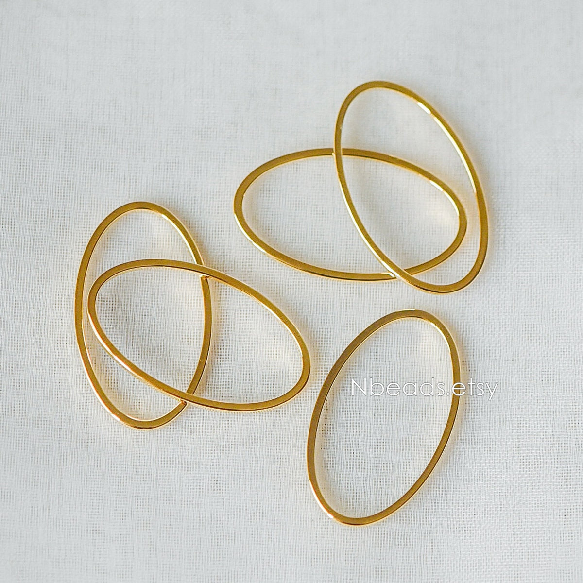 10pcs Gold Oval Link Charms, Real Gold plated Brass, Geometric Hoop Connector Pendants (GB-296)