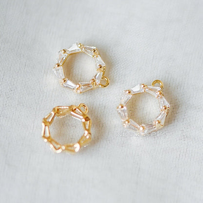 10pcs CZ Pave Gold Circle Charm Pendants 12x10mm, Real Gold plated Brass, Color Not Easily Tarnish (GB-342-3)