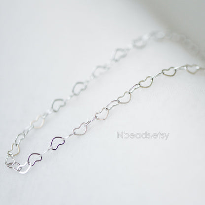 Gold/ Silver tone Heart Chains, Gold/ Rhodium/ Rose Gold plated Brass Designer Chain, 3.5mm Thin Decorative Chains (#LK-105)/ 1 Meter=3.3 ft