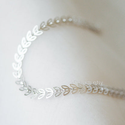 Gold/ Silver tone Flat Chevron Chain 6.3mm, Real Gold/ Rhodium plated Brass, Decorative Leaf Chain (#LK-161)/ 1 Meter=3.3ft
