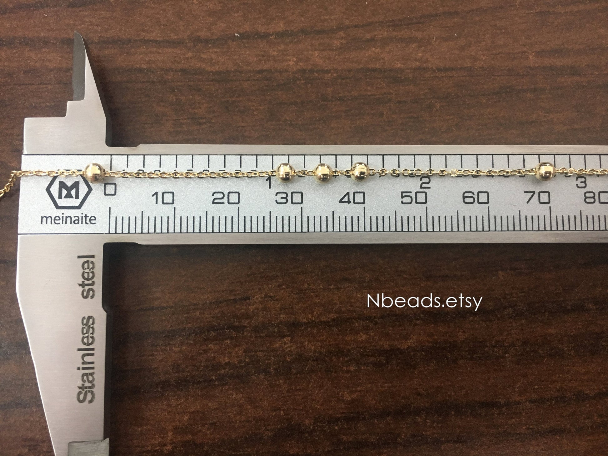 Gold/ Silver/ Rose Gold Beaded Chains, 1.3mm Chain with 3mm Ball Beads, Color Not Easily Tarnish (#LK-165)/ 1 Meter=3.3 ft