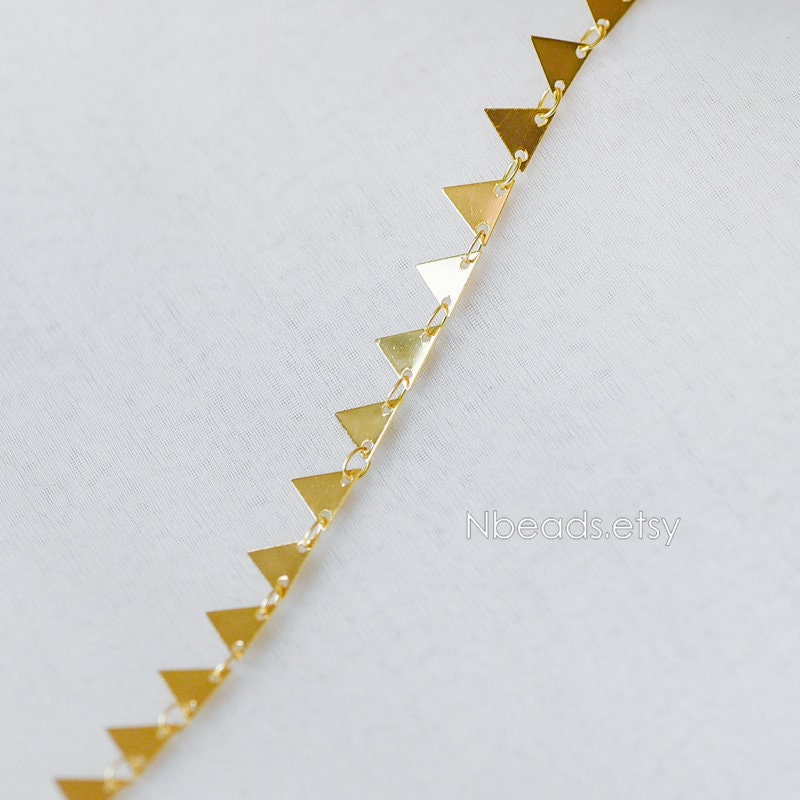 Gold plated Brass Triangle Chains 7.5mm, Handmade Cable Link Geometric Chain, Lead Nickel Free (#LK-144)/ 1 Meter=3.3 ft