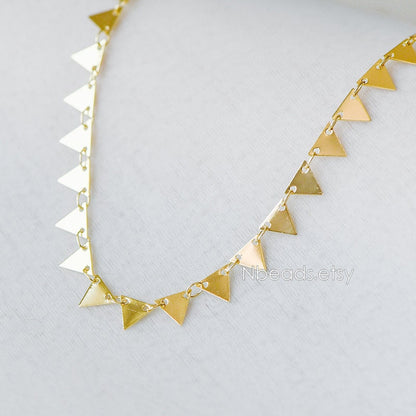 Gold plated Brass Triangle Chains 7.5mm, Handmade Cable Link Geometric Chain, Lead Nickel Free (#LK-144)/ 1 Meter=3.3 ft