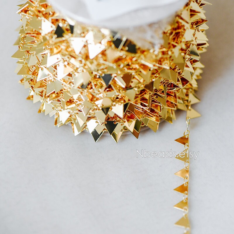 Gold plated Brass Triangle Chains 7.5mm, Handmade Cable Link Geometric Chain, Lead Nickel Free (#LK-144)/ 1 Meter=3.3 ft