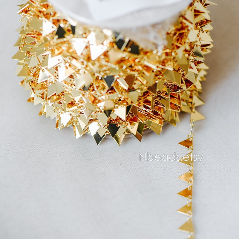 Gold plated Brass Triangle Chains 7.5mm, Handmade Cable Link Geometric Chain, Lead Nickel Free (#LK-144)/ 1 Meter=3.3 ft