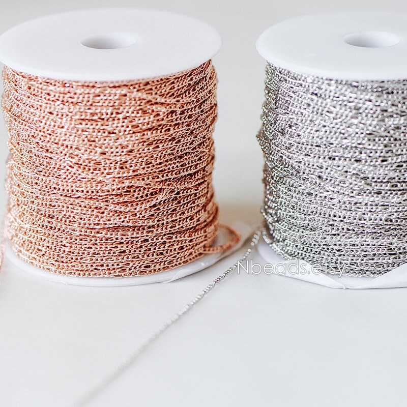 Gold/ Silver/ Rose God Figaro Chains, Real Gold/ Rhodium plated Brass, Color Not Easily Tarnish (#LK-168)/ 1 Meter=3.3 ft