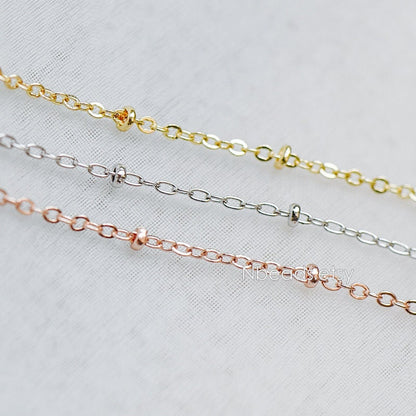 Satellite Chains Wholesale, 1.7mm Cable Chain with 2.2mm Beads, Gold/ Silver/ Rose Gold plated Brass (#LK-169)/ 1 Meter=3.3 ft