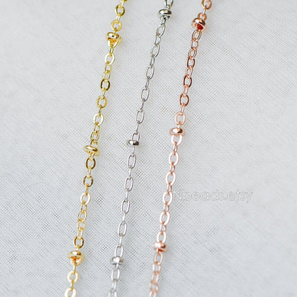 Satellite Chains Wholesale, 1.7mm Cable Chain with 2.2mm Beads, Gold/ Silver/ Rose Gold plated Brass (#LK-169)/ 1 Meter=3.3 ft