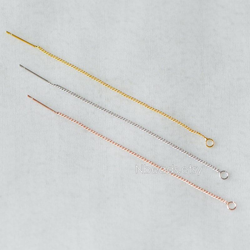 10pcs Gold/ Silver/ Rose Gold Threader Earrings, Earwire Thread with Open Jump Ring, Earring Components Wholesale (GB-333-A)