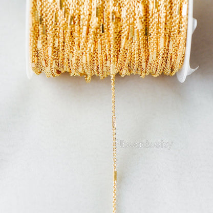 Gold/ Silver/ Rose Gold Cable Chains with Square Tube, Real Gold/ Rhodium plated Brass Designer Chain (#LK-176)/ 1 Meter=3.3 ft