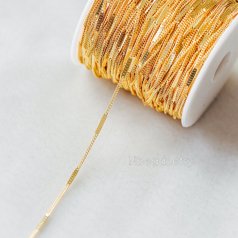 Dainty Gold/ Silver tone Flat Link Chains 1.9mm, Real Gold/ Rhodium plated on Brass Tiny Chain (#LK-177)/ 1 Meter=3.3 ft